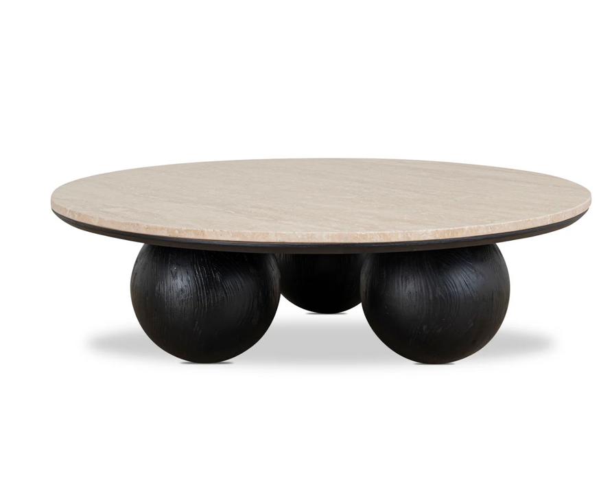Sheldon Round Travertine Coffee Table | Black