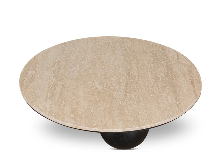 Sheldon Round Travertine Coffee Table | Black