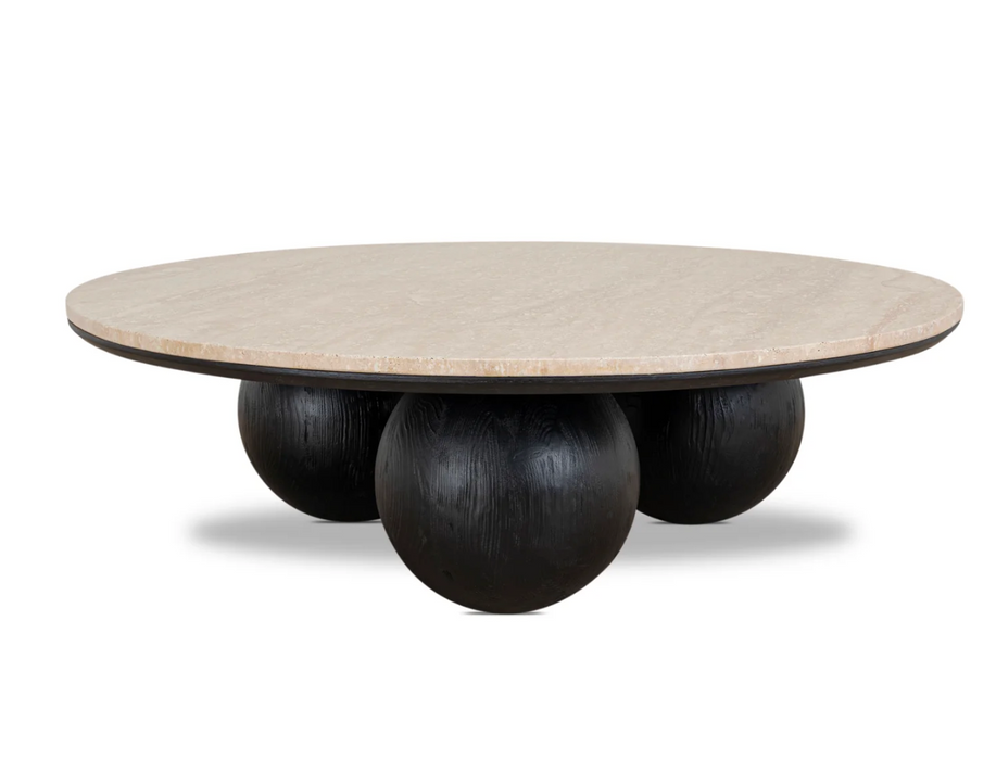 Sheldon Round Travertine Coffee Table | Black