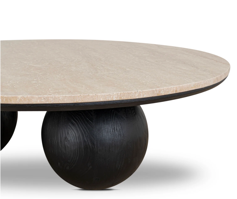 Sheldon Round Travertine Coffee Table | Black