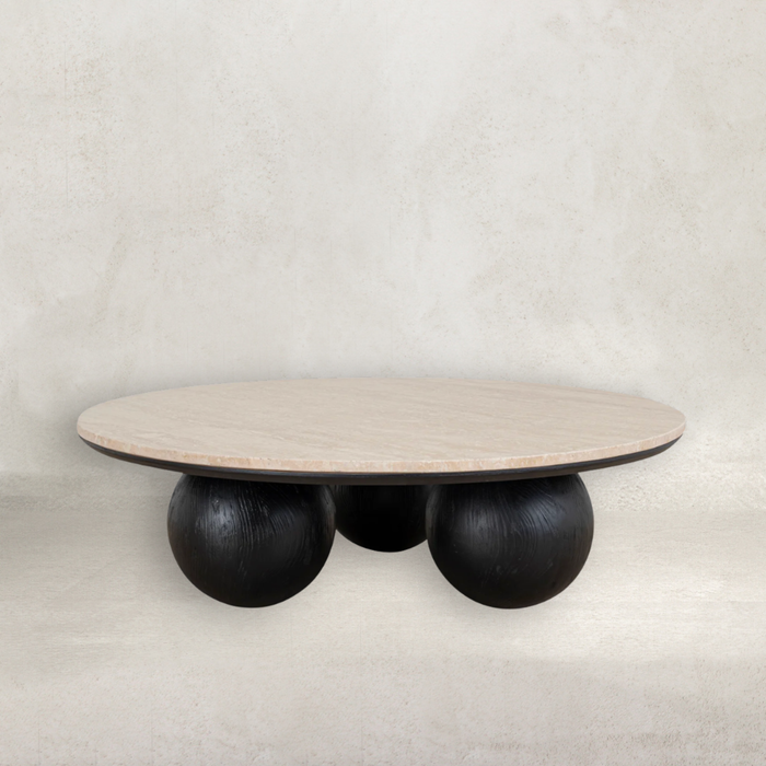 Sheldon Round Travertine Coffee Table | Black