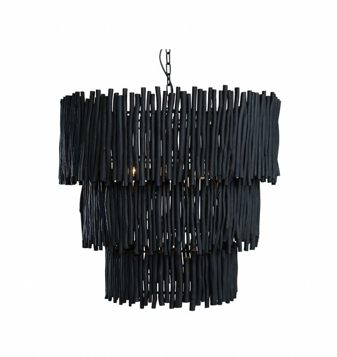 WOOD CANDLESTICK TIERED PENDANT BLACK